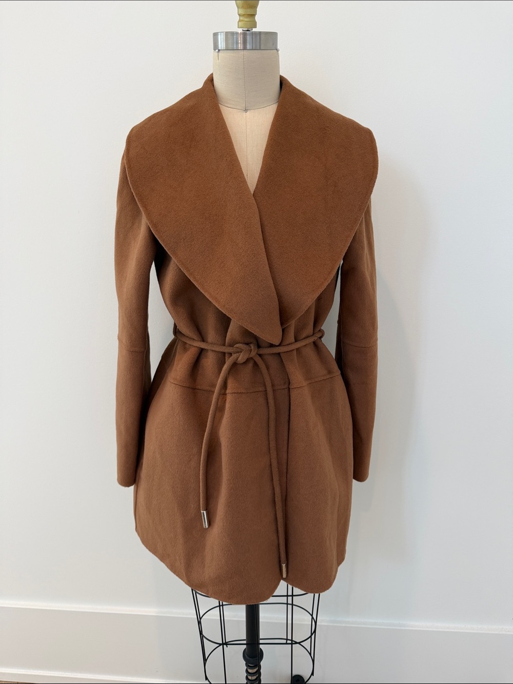 Tahari Camel Shawl Collar Belted Trench Coat